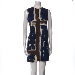 Samantha Sung Navy Abstract Hand Painted Sleeveless 100% Silk Mini Dress Size 6